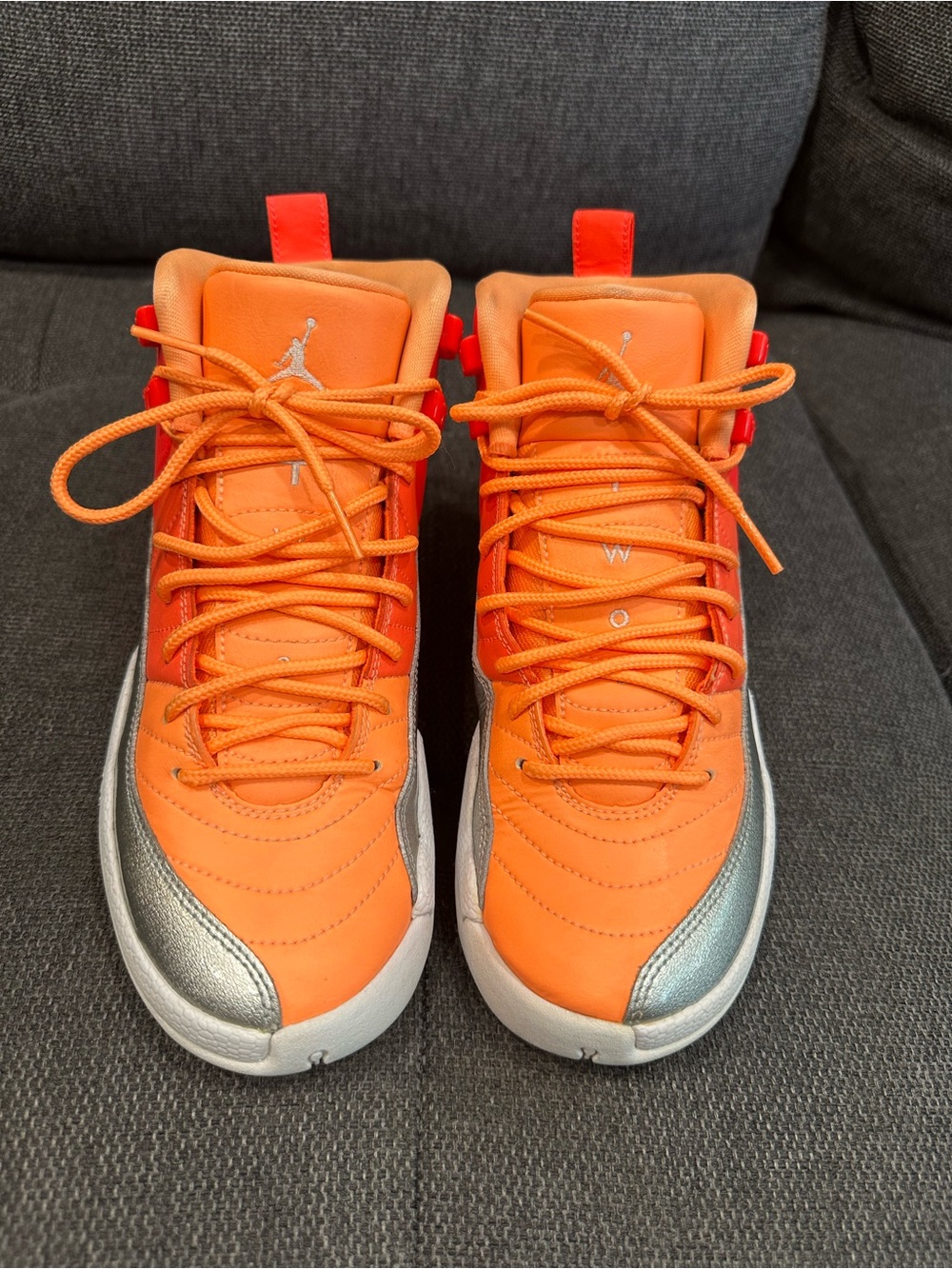 Jordan 12 Retro Orange and Silver High-Top Sneakers Fruit Punch Boys Size 5.5